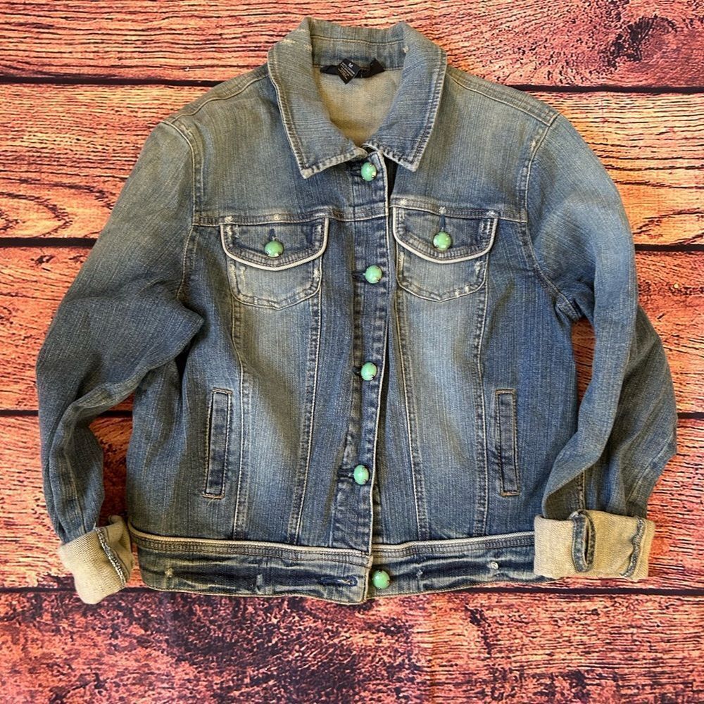 INC‎ International Concepts Womens Blue Button Front Jean Jacket Size Medium
